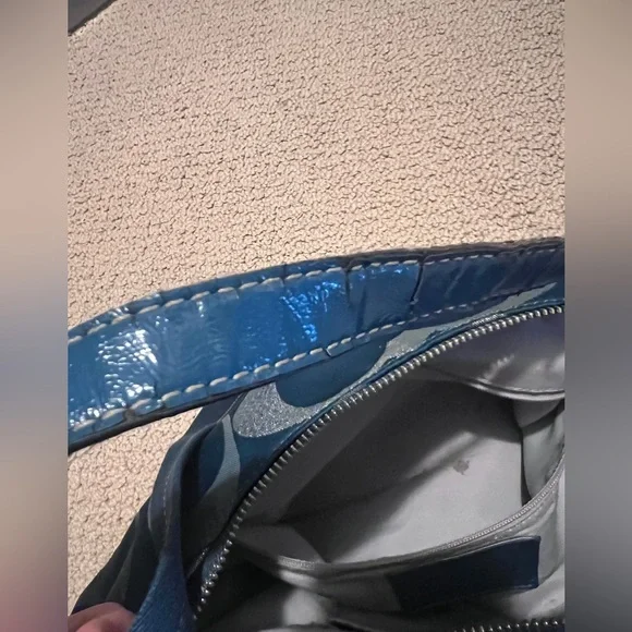 COACH F20428 Signature Handbag Teal Green Silver Jacquard Women Vintage - Picture 8 of 12